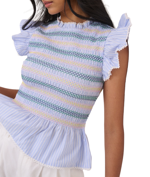 Ronda Shirred Top - Blue