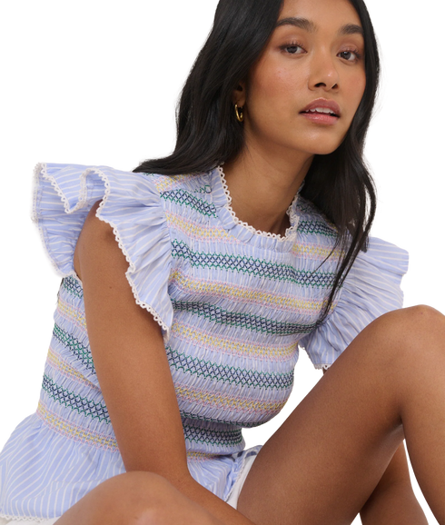 Ronda Shirred Top - Blue