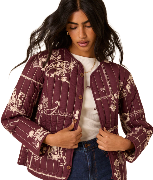 Quilted Printed Jacket - Red