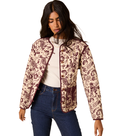 Quilted Printed Jacket - Red