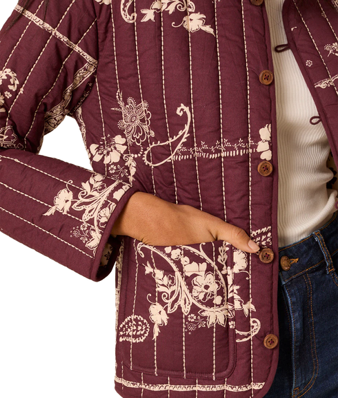 Quilted Printed Jacket - Red