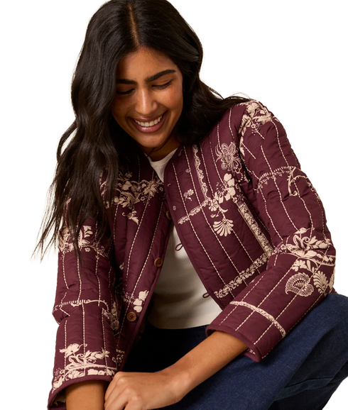Quilted Printed Jacket - Red