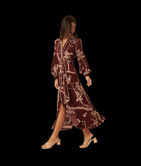 Brooklyn Shirt Midi Dress Large Floral Print - Red