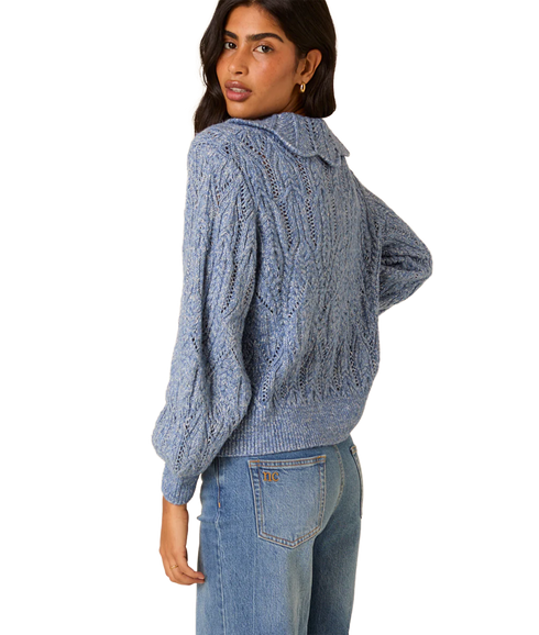 Pointelle Chunky Collar Cardigan - Blue