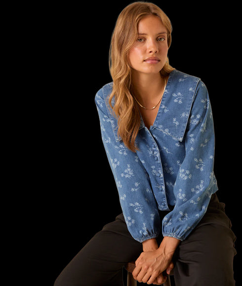 Towan Sailor Embroidered Collar Blouse - Denim