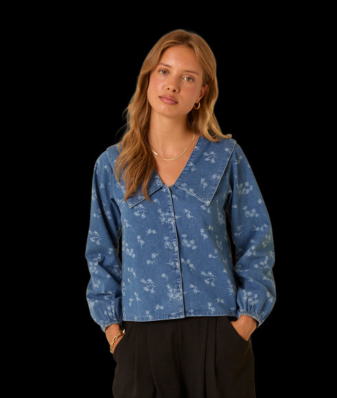 Towan Sailor Embroidered Collar Blouse - Denim
