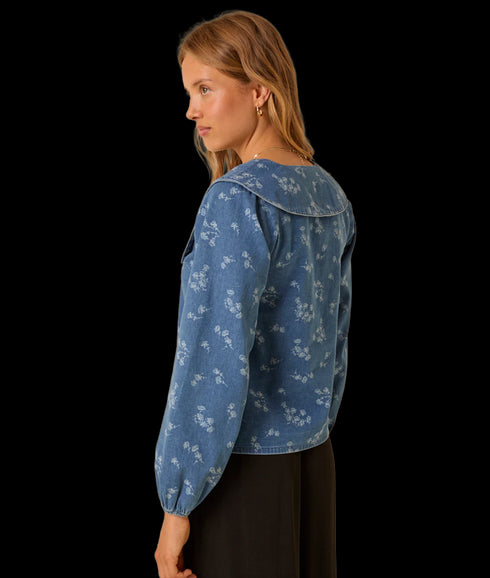 Towan Sailor Embroidered Collar Blouse - Denim