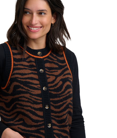 Natalie Knitted Waistcoat - Brown/Black