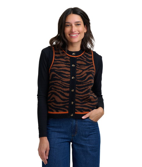 Natalie Knitted Waistcoat - Brown/Black