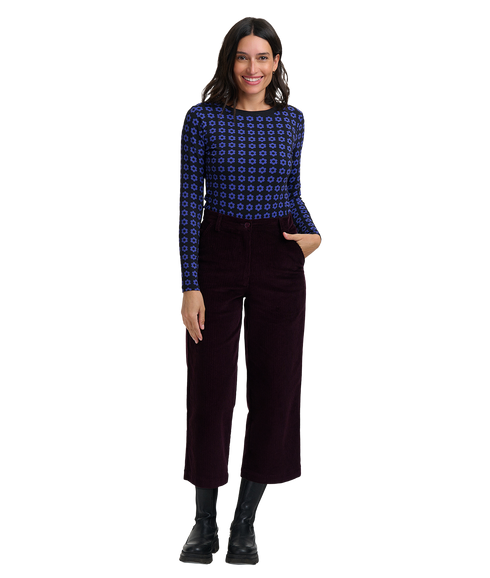 Lindley Cord Cropped Trousers - Dark Plum