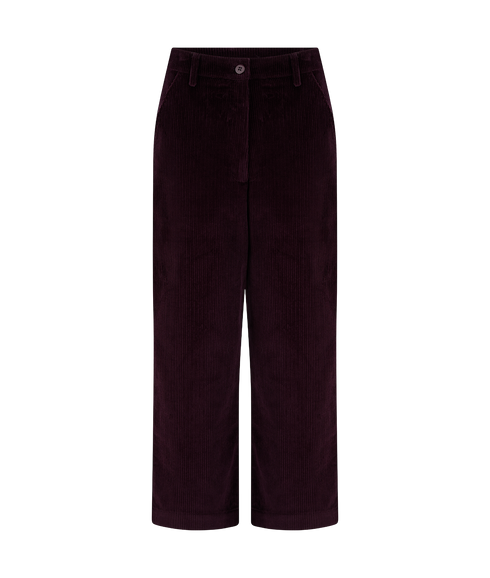 Lindley Cord Cropped Trousers - Dark Plum