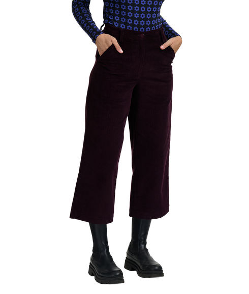 Lindley Cord Cropped Trousers - Dark Plum