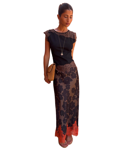 Maeva Skirt Jaden Floral Print - Brown