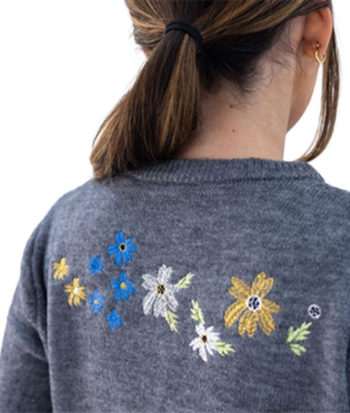 Floral Embroidered Cardigan - Grey