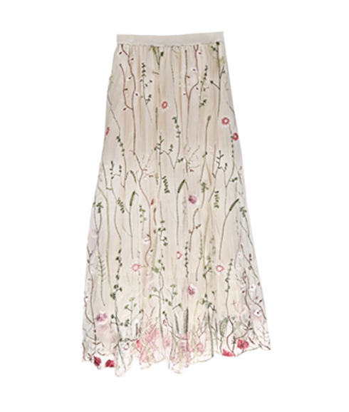 Embroidered Meadow Tulle Skirt - Cream