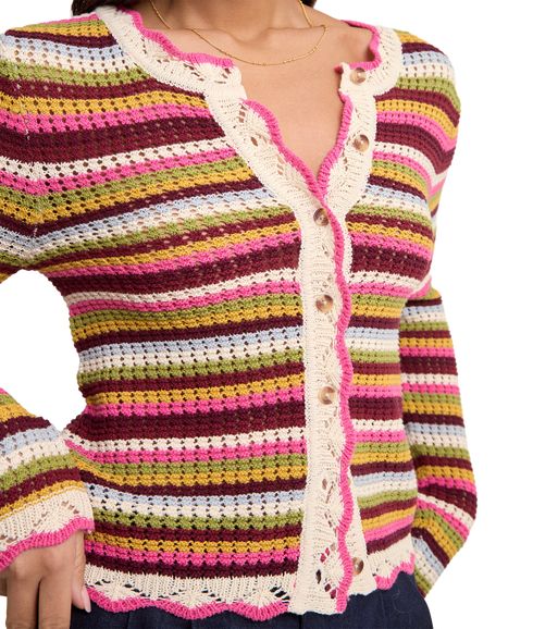 Stripe Mock Crochet Cardigan - Multi