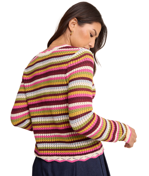 Stripe Mock Crochet Cardigan - Multi