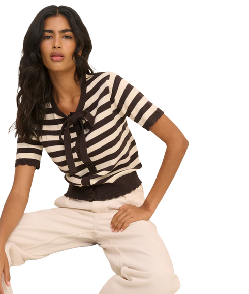 Short Sleeve Tie Neck Cardi - White