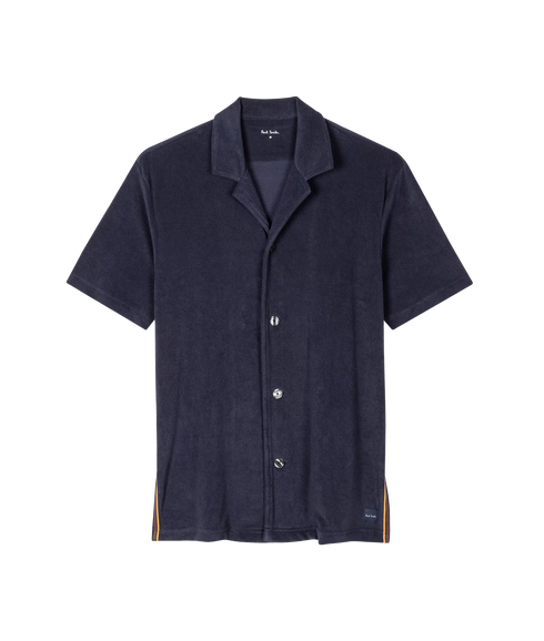 Men Shirt Ss Towel Stripe - Inky Blue