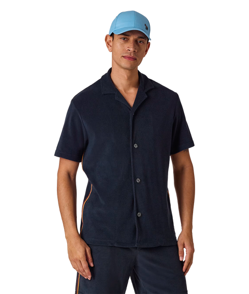 Men Shirt Ss Towel Stripe - Inky Blue