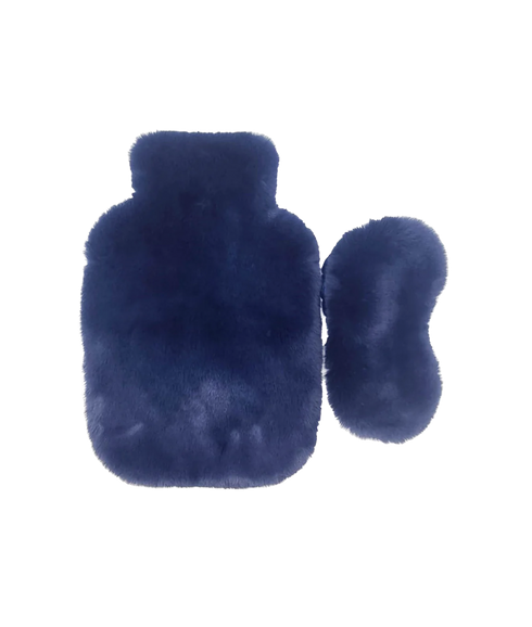 Faux Fur Hot Water Bottle and Eye Mask Set - Petrol