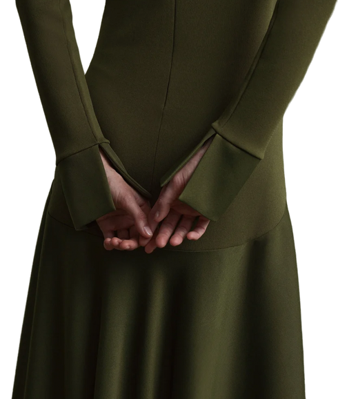 Satin Curved Seam Midi Dress - Khaki