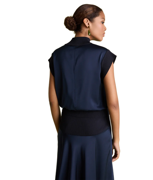 Knit And Satin Top - Navy