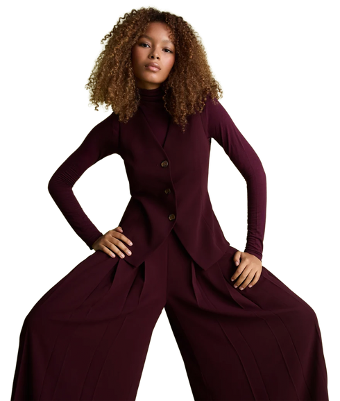 Deep Pleat Wide Leg Culottes - Burgundy