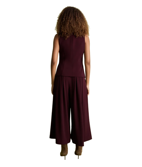 Deep Pleat Wide Leg Culottes - Burgundy