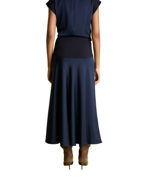 Knit And Satin Skirt - Navy