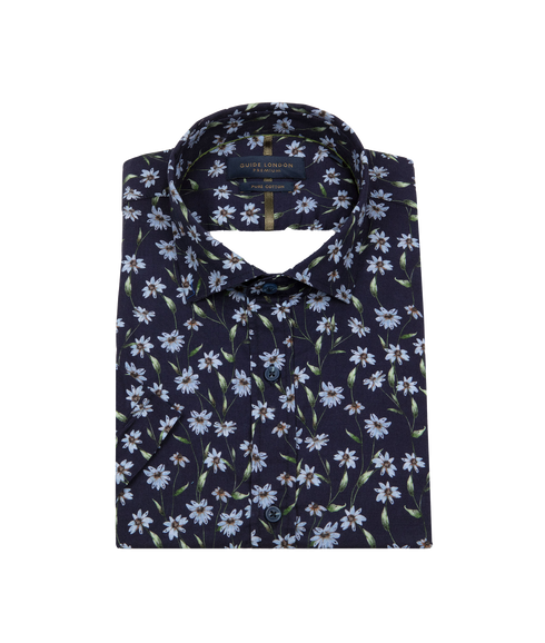 Daisy Print Shirt - Navy/Sky