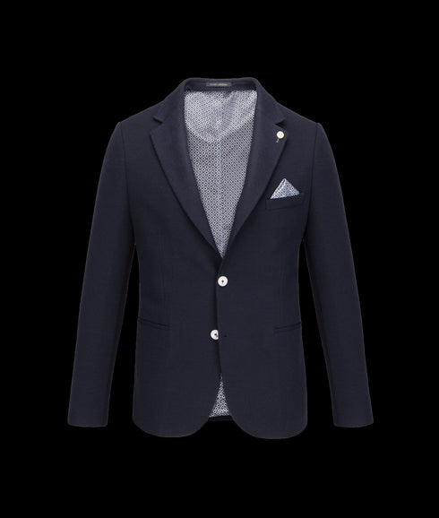 Textured Navy Jersey Stretch Blazer - Navy