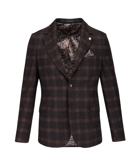Checked Jacket with Floral Lining - Brown