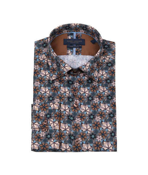 Long Sleeve Shirt with Geometric Floral Pattern - Multi