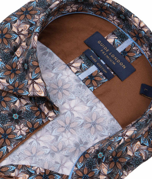 Long Sleeve Shirt with Geometric Floral Pattern - Multi