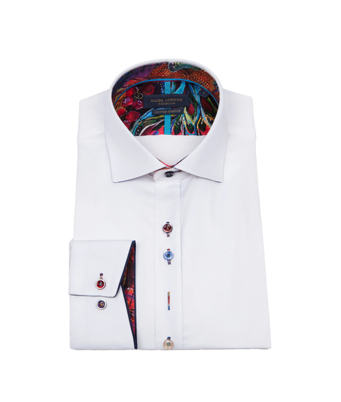 Cotton Blend Shirt with Bold Floral Accents - White