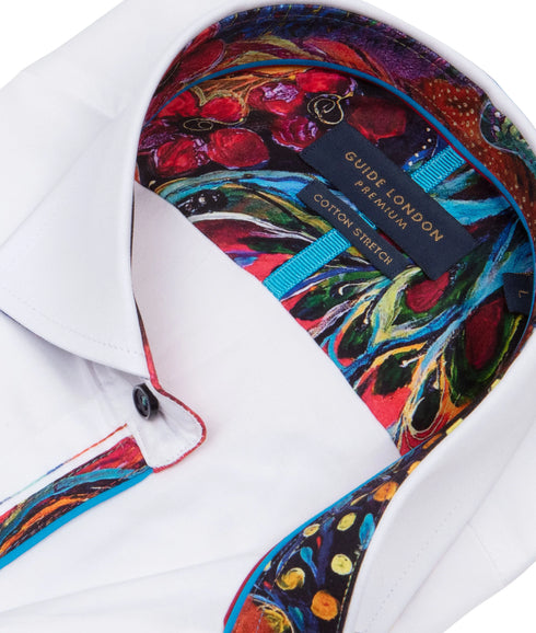 Cotton Blend Shirt with Bold Floral Accents - White