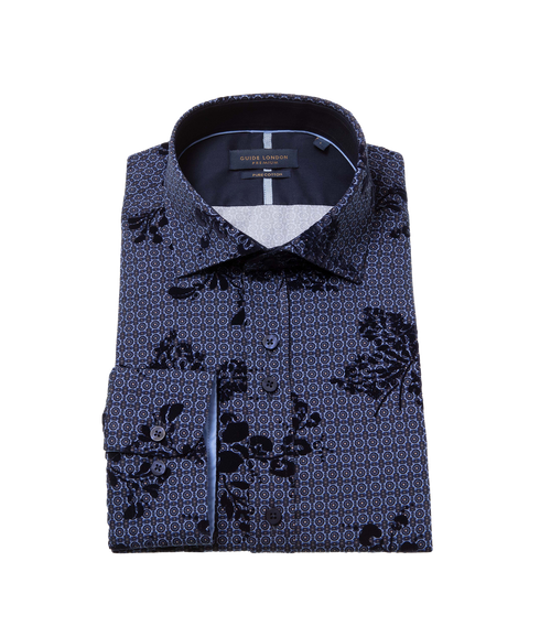 Long Sleeve Shirt with Flock Pattern - Blue