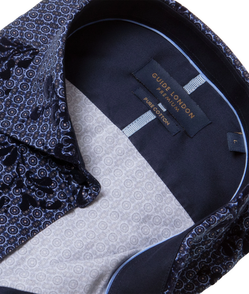 Long Sleeve Shirt with Flock Pattern - Blue