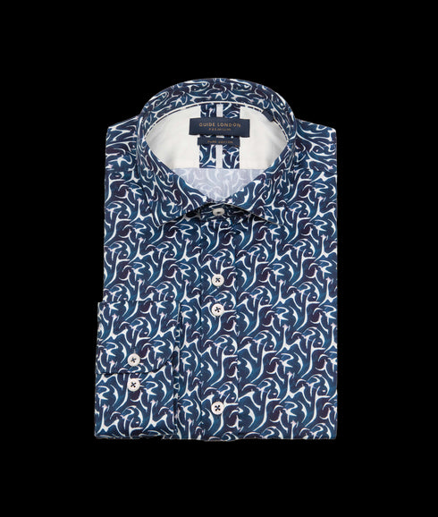 Abstract Print in Shades of Blue Shirt - Navy/White