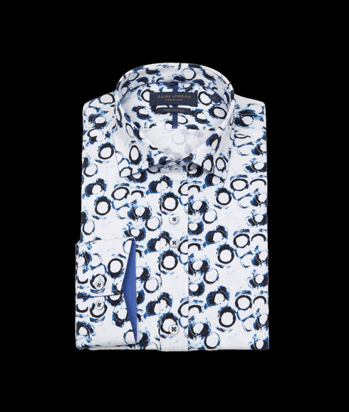 Echoed Circle Print Shirt - White/Navy