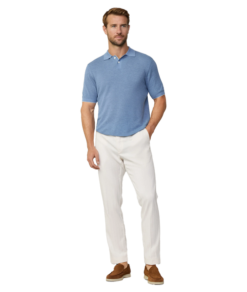 Knit Stitch Ss Polo - Ice Blue
