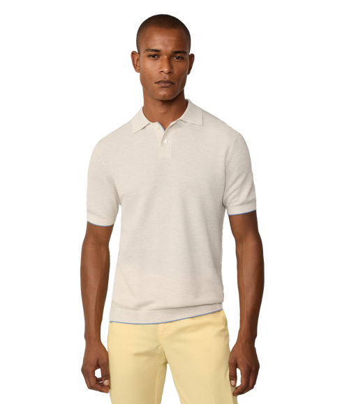 Knit Stitch Ss Polo - Light Beige