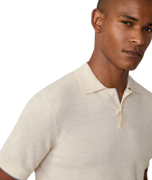 Knit Stitch Ss Polo - Light Beige