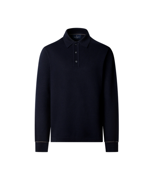 Textured Knit Ls Polo - Navy