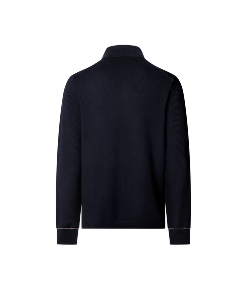 Textured Knit Ls Polo - Navy