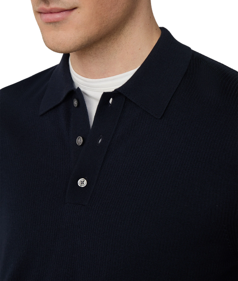 Textured Knit Ls Polo - Navy