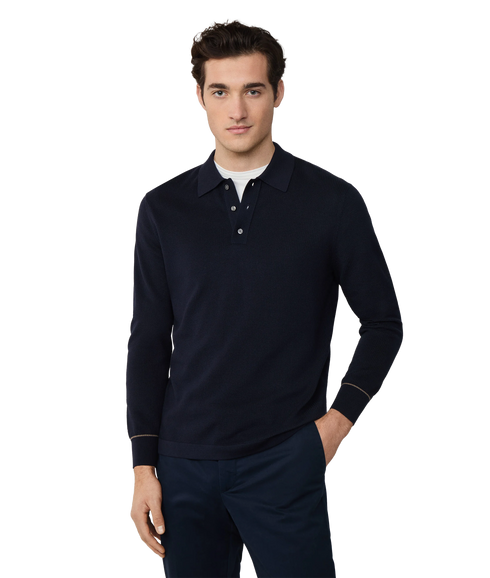 Textured Knit Ls Polo - Navy