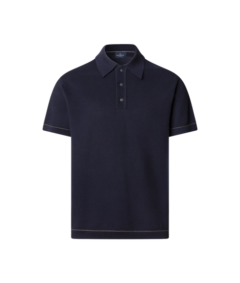 Textured Knit Polo - Dark Denim