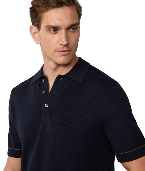 Textured Knit Polo - Dark Denim